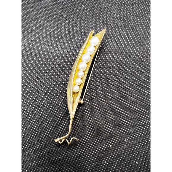 Michael Michaud Silver Seasons peapod brooch bronze freshwater pearl pin 3" - Picture 9 of 12